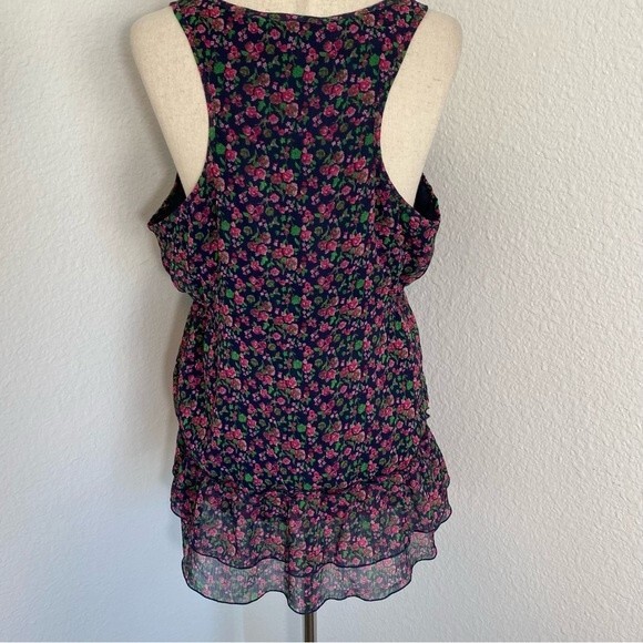 NWOT Decree Floral Blue Ruffle Tier Sleeveless Silver Clasp Accent Prairie SZ L - Picture 8 of 12